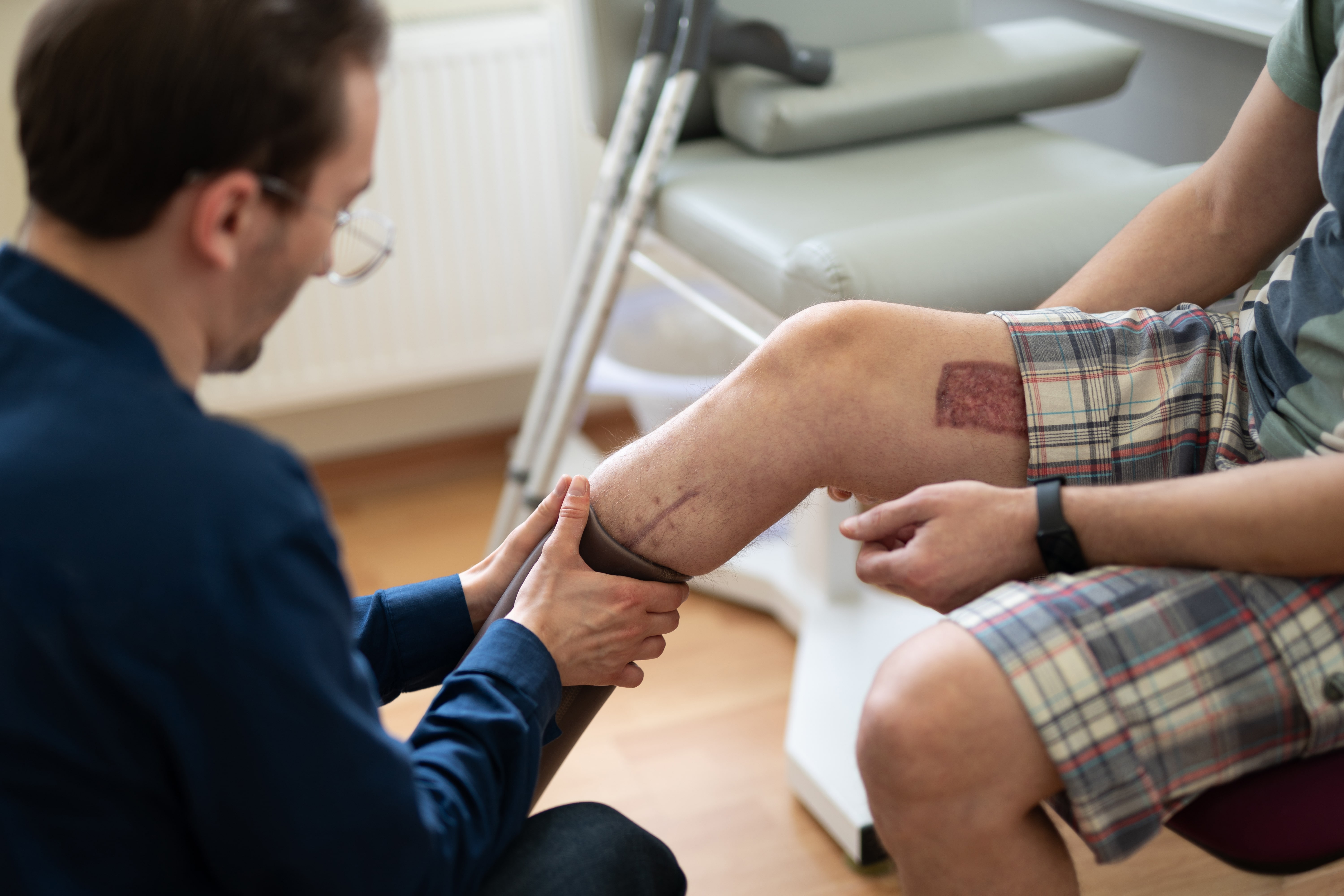 Person getting checked after getting a skin graft